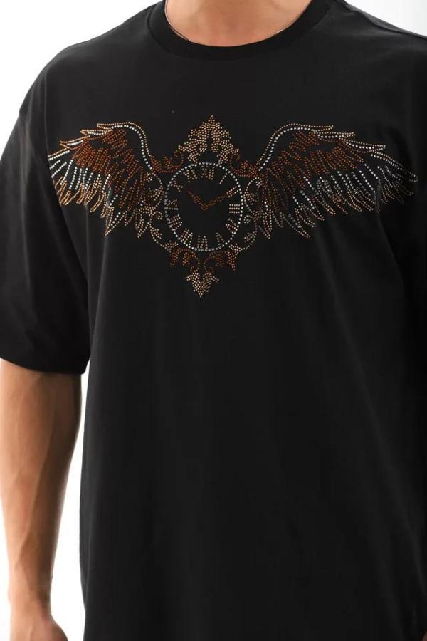 MDB Unisex Oversize Taşlı Bisiklet Yaka Thirt  iyah - Image 1