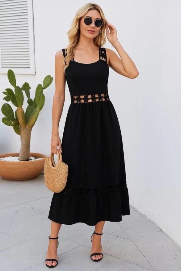 MDB Kadın Askılı Dantel Detaylı Kiloş Janjan Krep Elbise - Image 1