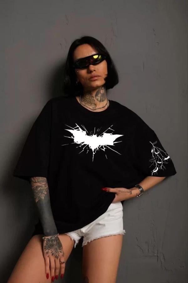 MDB Unisex Ön Ve Kol Baskılı Oversize Tshirt  iyah - Image 1