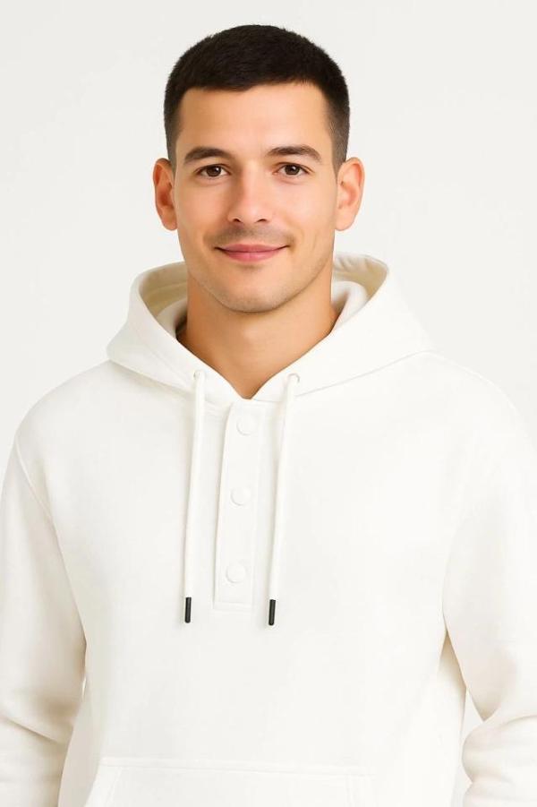 MDB Erkek Ovarsize Kapüşonlu wetshirt Kanguru Çepli Cıtcıtlı 3 Iplik Şardonlu Hoodie  Beyaz - Image 1