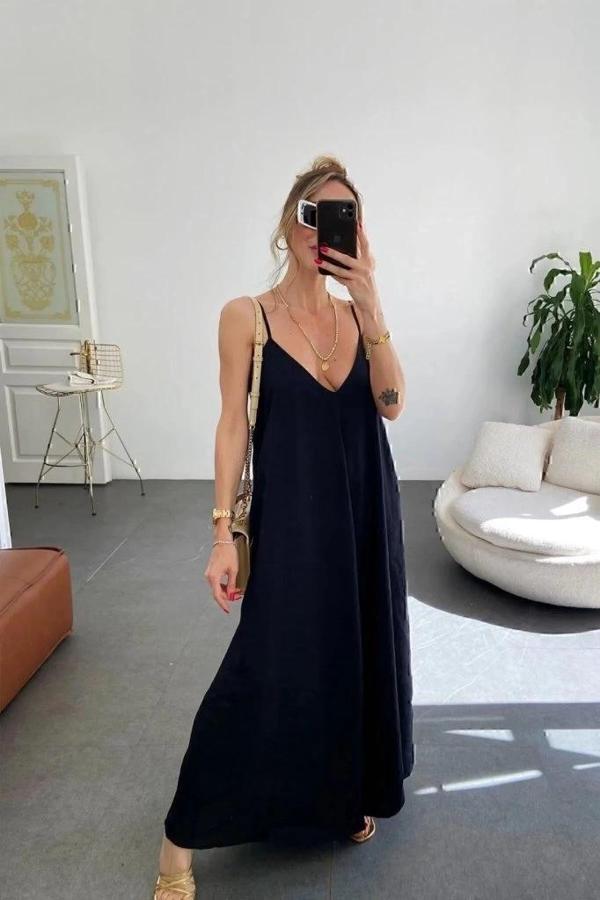 MDB Kadın Ip Askılı V Yakalı Uzun Aerobin Elbise - Image 1