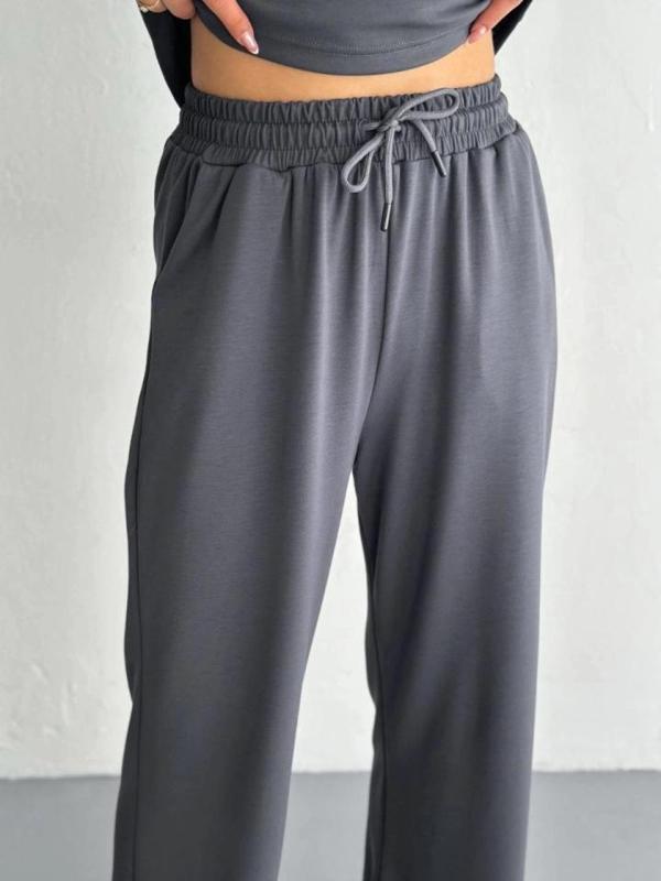 MDB Osy odal Yumuşak Dokulu Kumaş Kısa Kollu Yakalı Tshirt Pantalon Ikili Takım Antrasit - Image 1