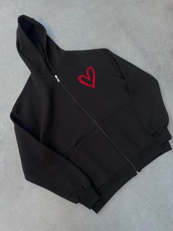 MDB Üç İplik Baskılı Fermuarlı Kapşonlu Hırka  iyah - Image 1