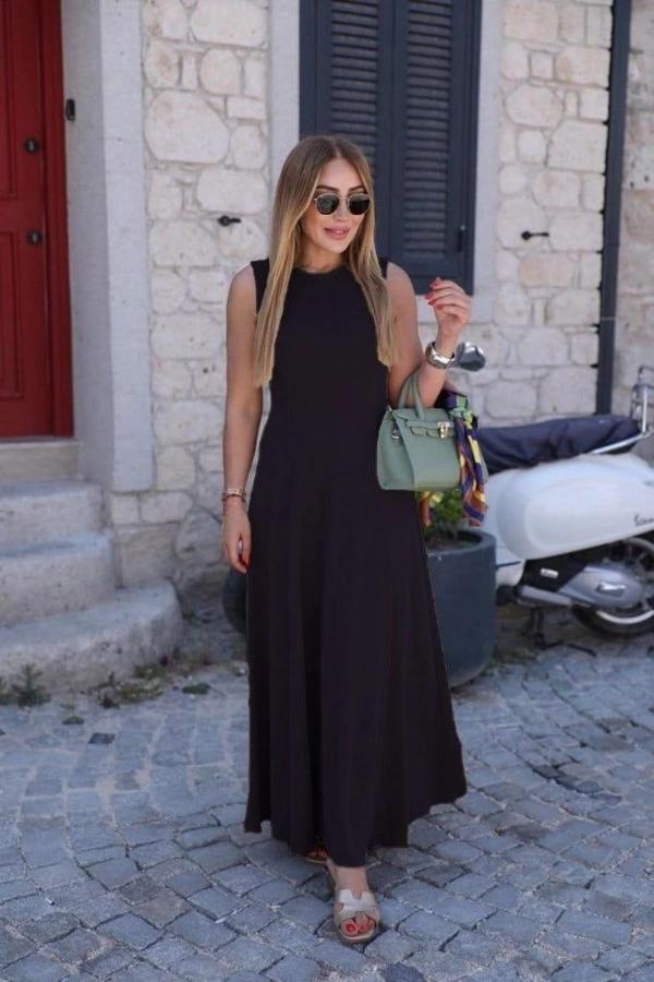 MDB Kadın Sıfır Kollu Bisiklet Yaka Viskon Elbise - Image 1