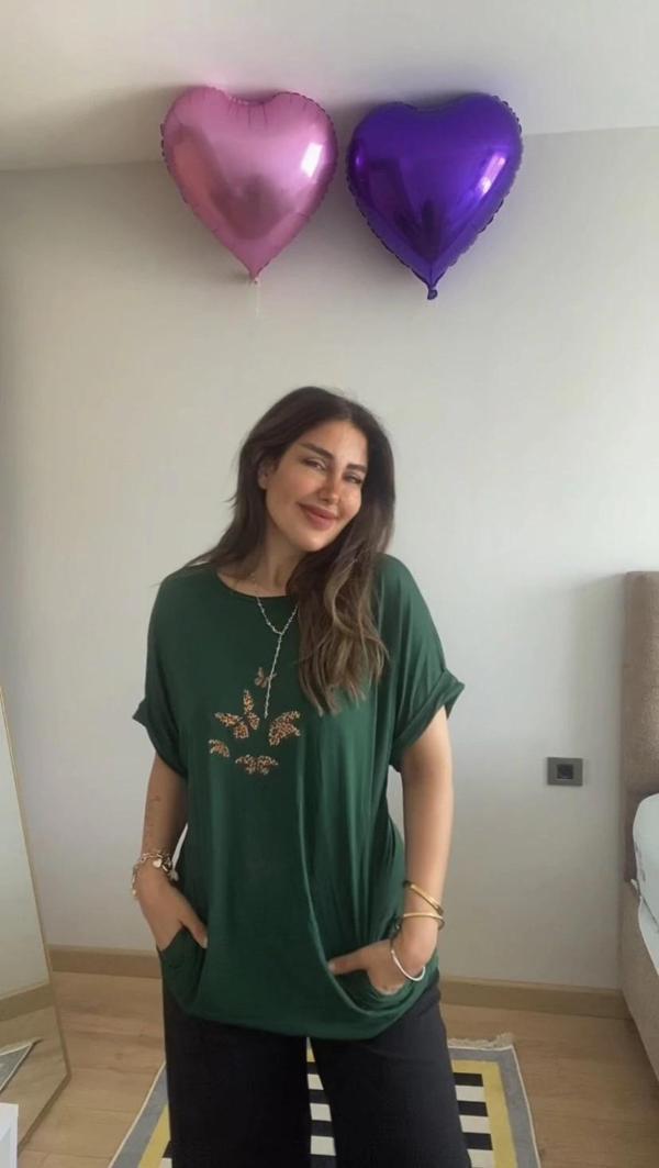 MDB Kadın Kısa Kollu Bisiklet Yaka Cepli Kelebek Baskılı Viskon Elbise - Image 1