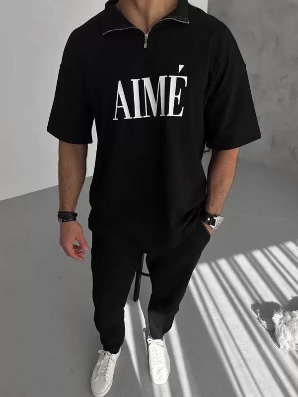 MDB Unisex Yarım Fermuarlı Baskılı Thirt  iyah - Image 1
