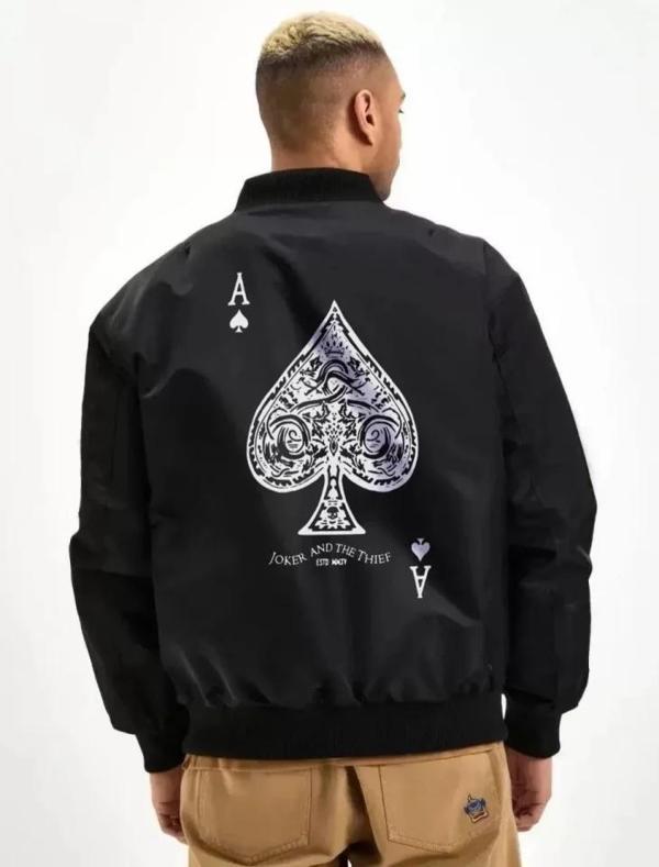 MDB Unisex Uzun Kol Baskılı Bomber Ceket  iyah - Image 1