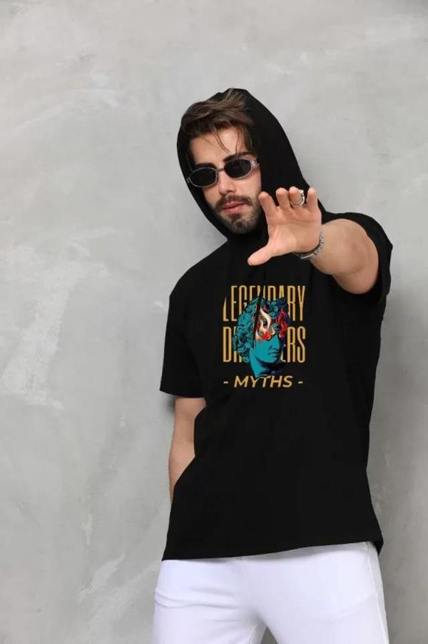 MDB Unisex Kapşonlu Kolsuz Oversize Baskılı Tişört  iyah - Image 1