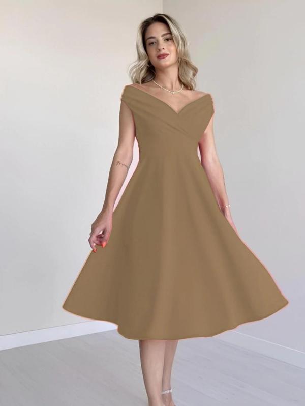 MDB Kadın Kısa Kollu Kruvaze Yaka Eteği Volanlı Krep Elbise - Image 1