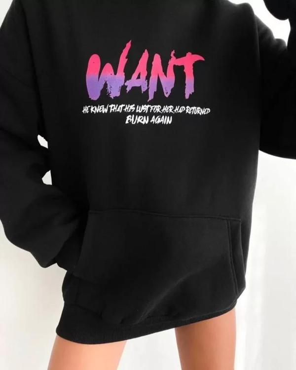 MDB Baskılı Üç İplik Kapüşonlu Oversize weatshirt  iyah - Image 1