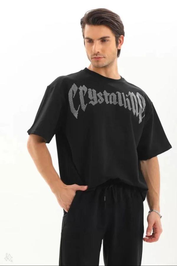 MDB Unisex Oversize Taşlı Thirt  iyah - Image 1