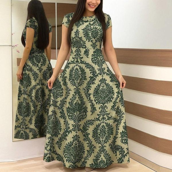 MDB Kadın Kısa Kollu Bisiklet Yaka Puantiyeli Maksi örme Krep Elbise - Image 1