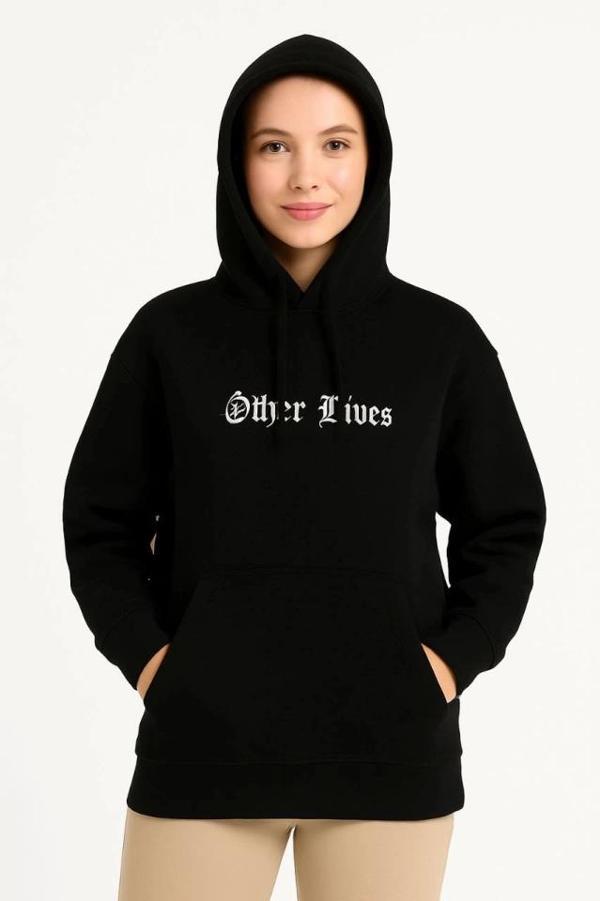 MDB Üç İplik Kapşonlu ön Ve Arka Baskılı weathirt Hoodie iyah - Image 1