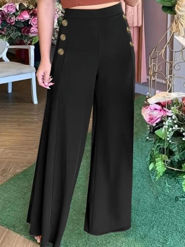 MDB Kadın Yüksek Bel Yan Düğme Detaylı Geniş Paçalı Ithal Krep Pantolon - Image 1