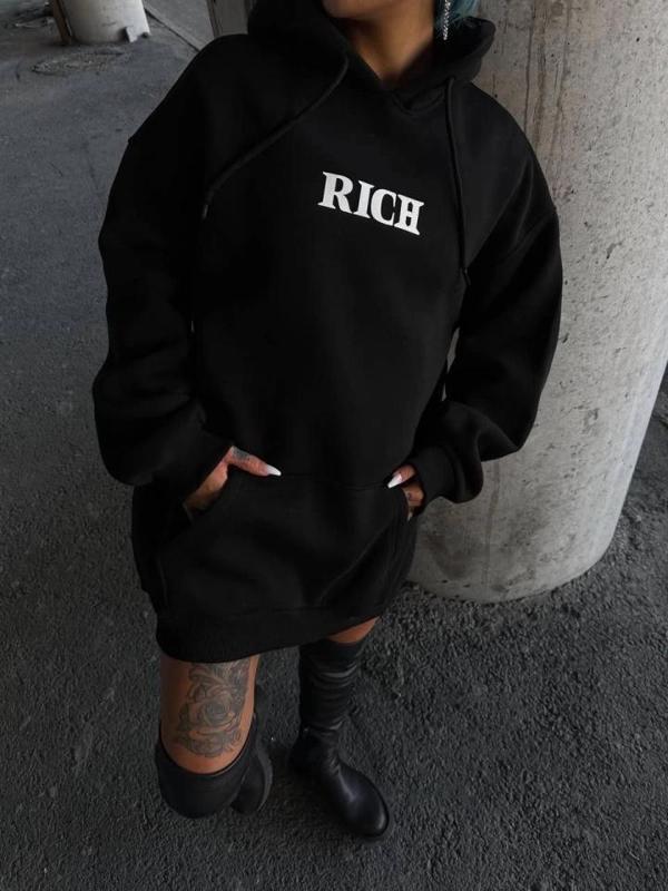 MDB Uzun Kol Kapşonlu Göğüs Baskılı weathirt  iyah - Image 1