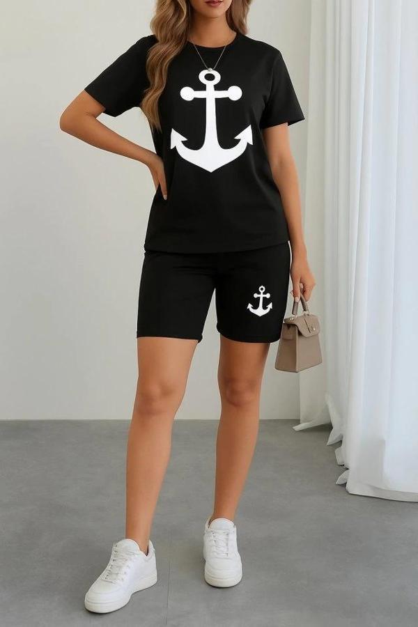 MDB Kadın Kısa Kollu çapa Baskılı Viskon Ikili Takım - Image 1