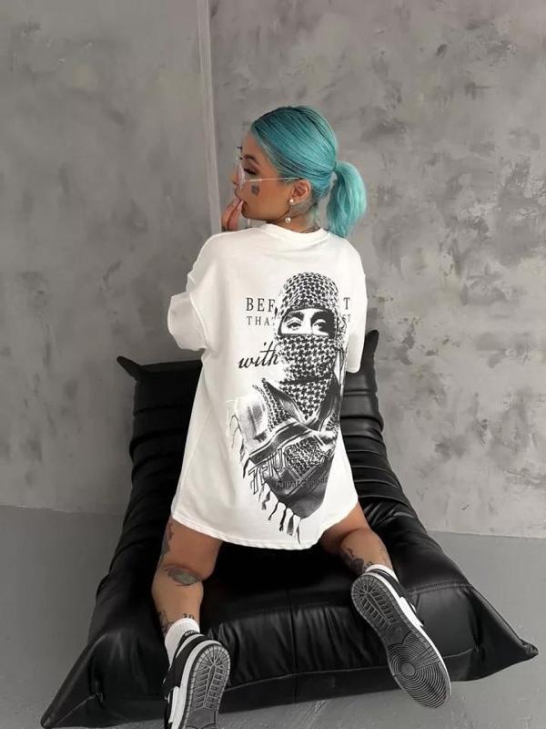 MDB Unisex Baskılı Oversize Thirt  Beyaz - Image 1