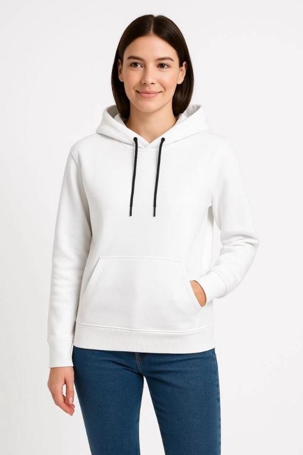 MDB Üç İplik Kapüşonlu Kanguru Çepli weathirt Hoodie  Beyaz - Image 1