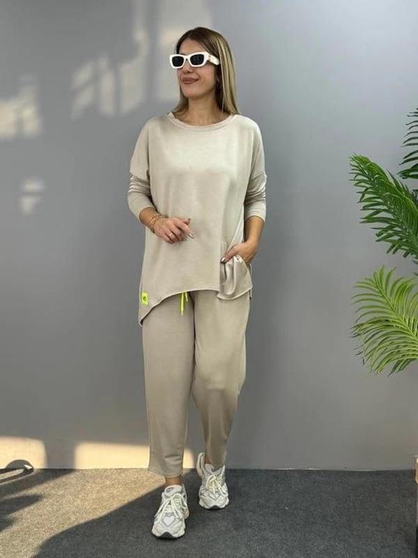 MDB Kadın Iki Iplik Viskon Pamuk Kumaş Arma Detaylı Ikili Takım - Image 1