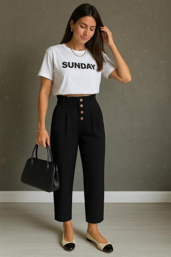 MDB Kadın Yüksek Belli önden Düğmeli Ithal Keten Pantolon - Image 1