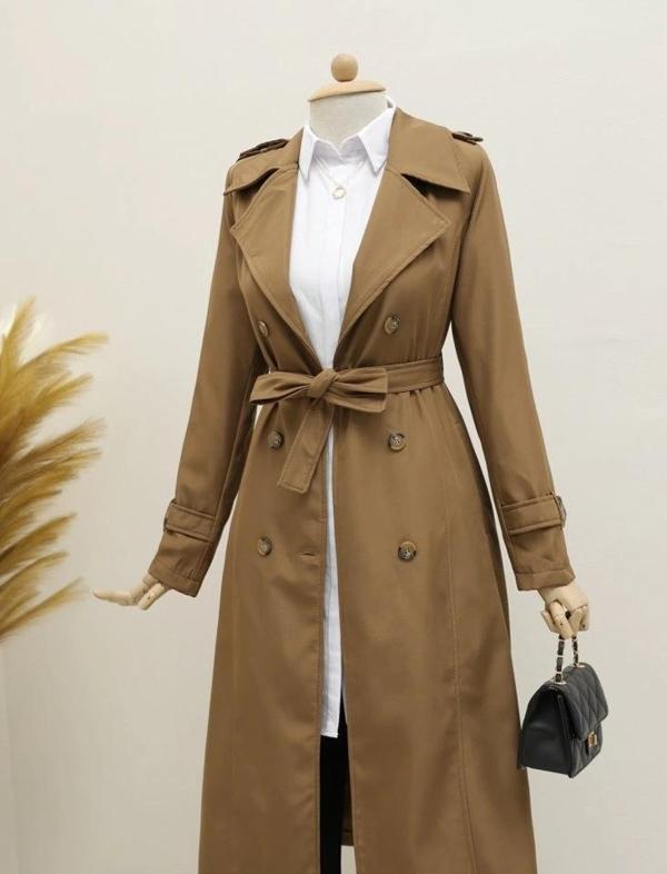 MDB Astarlı Kemerli Trenckot Taba - Image 1