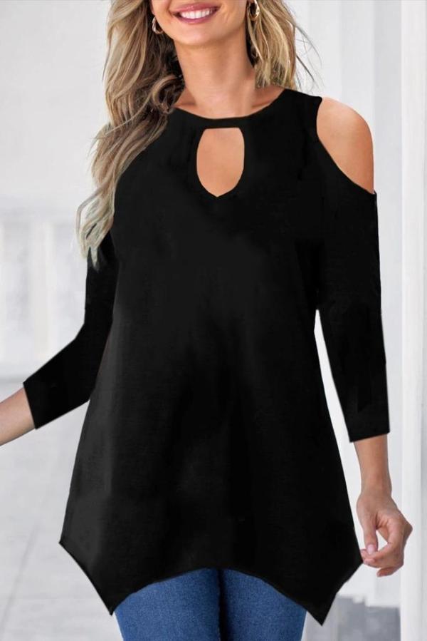 MDB Kadın Uzun Kollu Omuz Ve Göğüs Dekolte Detay Viskon Bluz - Image 1