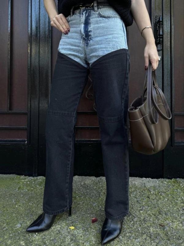 MDB Jeans Kot Parçalı Palazzo Pantolon  iyah - Image 1