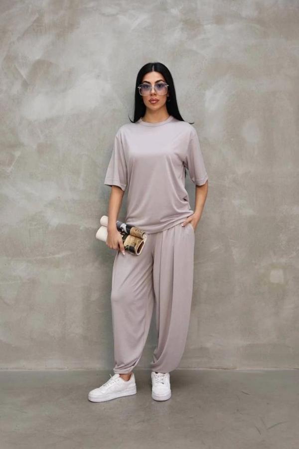 MDB Osy odal Yumuşak Dokulu Kumaş Oversize Bisiklet Yaka Tshirt Jogger Eşofman Altı Eşofman Takımı   - Image 1