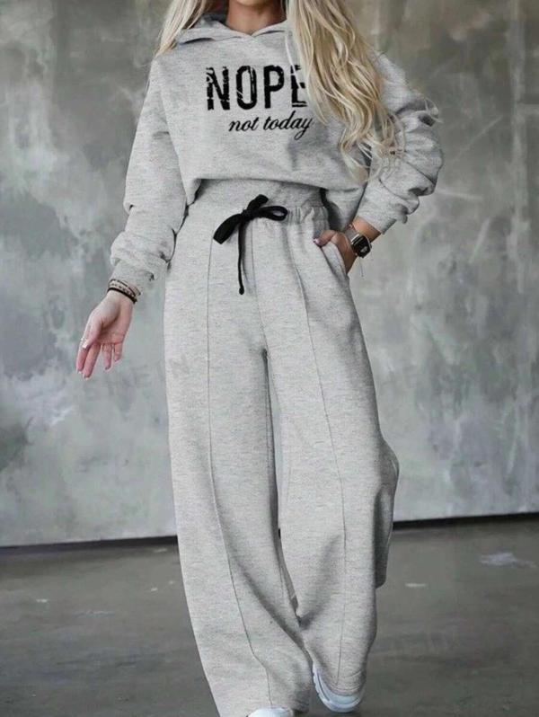 MDB Kadın Uzun Kollu Nope Baskılı Beli Ribanalı Ikili Takım - Image 1