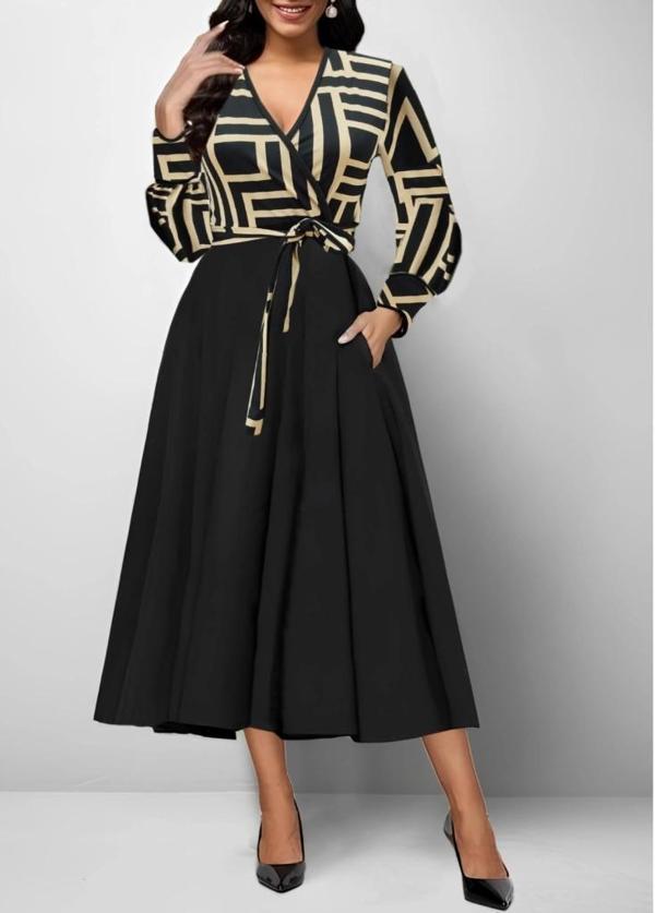 MDB Kadın Uzun Kollu Kruvaze Yaka Dalgıç Krep Midi Boy Elbise - Image 1