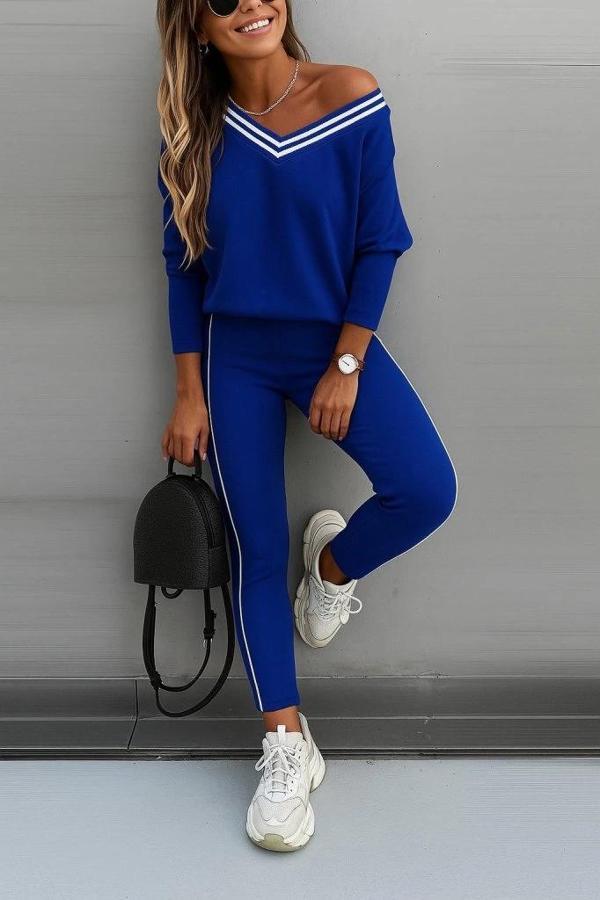 MDB Kadın Uzun Kollu Tek Omuzu Açık Detaylı Viskon Iki Iplik Bluz Ve Pantolon Ikili Takım - Image 1