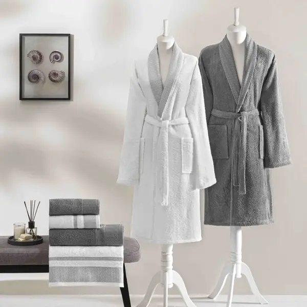 Taç Raya Pure Cotton Pamuk Aile Seti Beyaz Antrasit - Image 1