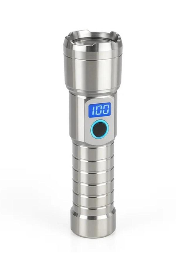 Hepu HP-M06 500Mt Menzilli LED Metal Fener Powerbank Özellikli Zoom Odaklı Dijital Ekranlı USB Giriş - Image 1