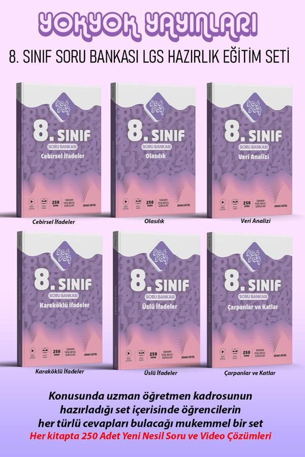 8.SINIF MATEMATİK 6'LI TAM SET - LGS HAZIRLIK MATEMATİK SET - ÇARPANLAR + ÜSLÜ + KAREKÖKLÜ + VERİ ANALİZİ + OLASILIK + CEBİRSEL İFADELER - Yok Yok Yayınları - Image 1