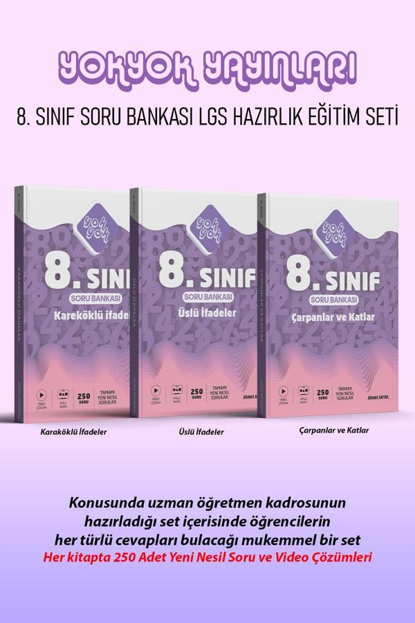 8.SINIF MATEMATİK 3'LÜ SORU BANKASI ÇARPANLAR VE KATLAR + ÜSLÜ İFADELER + KAREKÖKLÜ İFADELER - Yok Yok Yayınları - Image 1