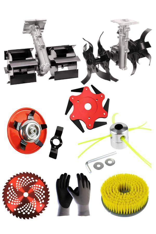 Benzinli Tırpan Çift Çapalama Aparatı 26 MM 9 Diş + 6 Lı Bahçivan Seti - Image 1