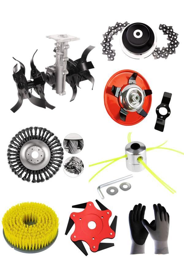 Benzinli Tırpan Akrep Çapalama Aparatı 26 MM 9 Diş + 7 Li Lüks Bahçivan Seti - Image 1