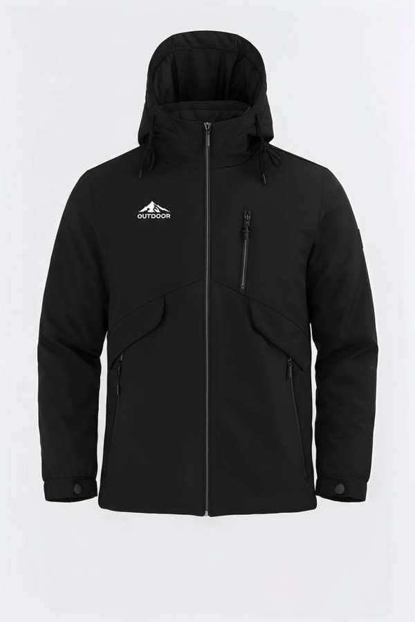 Erkek Siyah Outdoor Su İtici Kapüşonlu Kaban – Rüzgar Geçirmez, Hafif ve Dayanıklı - Image 1