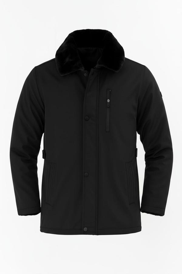 Erkek Siyah Yakası Çıkartılabilir Kürklü Su İtici İçi Kürklü Kaban – Rüzgar Geçirmez, Hafif ve Dayanıklı - Image 1