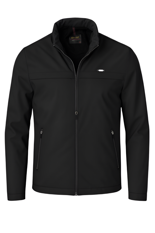 Erkek Siyah Pamuk Polyester Karışımlı Su İtici İçi Kürklü Kaban – Rüzgar Geçirmez, Hafif ve Dayanıklı - Image 1