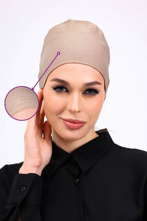 Kaymayan Silikonlu Dikişsiz Bone - Kaymaz Kadın Tesettür Bağlamalı İç Bone-Vizon - Image 1