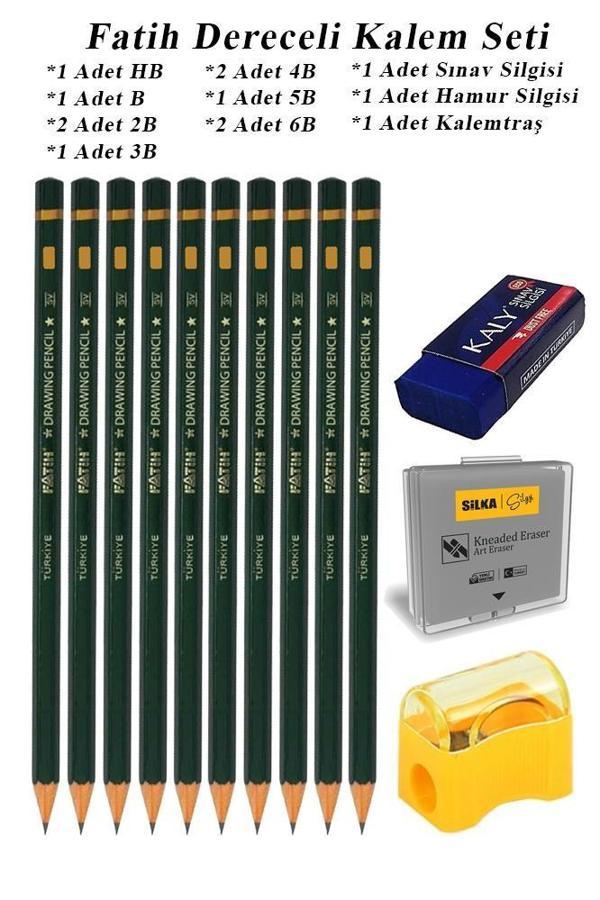 Resim Kalemi Fatih Dereceli Kalem Seti Karakalem Set HB B 2B 3B 4B 5B 6B 13'lü Set Sınav Silgisi ve Hamr Silgi Kalemtraş - Image 1