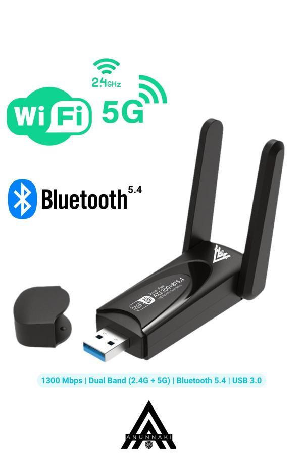 1300 Mbps Usb WiFi 6 Adaptör 2.4G+5G ve Bluetooth 5.4 Tak Çalıştır Çift Antenli Wifi Dongle - Image 1