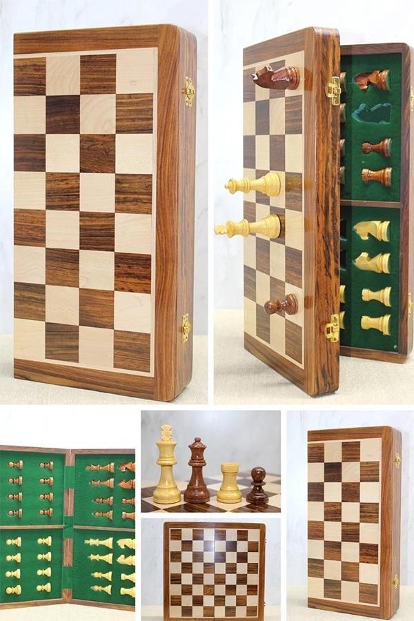 Mıknatıs Taşlı Ahşap Katlanabilir Kutulu Satranç Oyunu 40 Cm G225 - Image 1