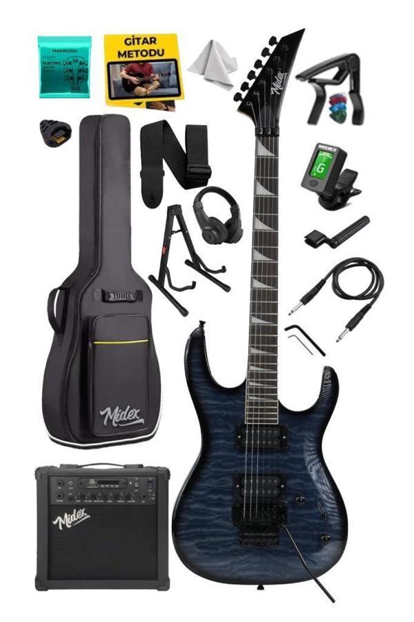 Midex Crade-25AMP Blue Rosewood Super Strat Kasa HH Yüksek Kaliteli 25W Amfili Elektro Gitar Seti - Image 1