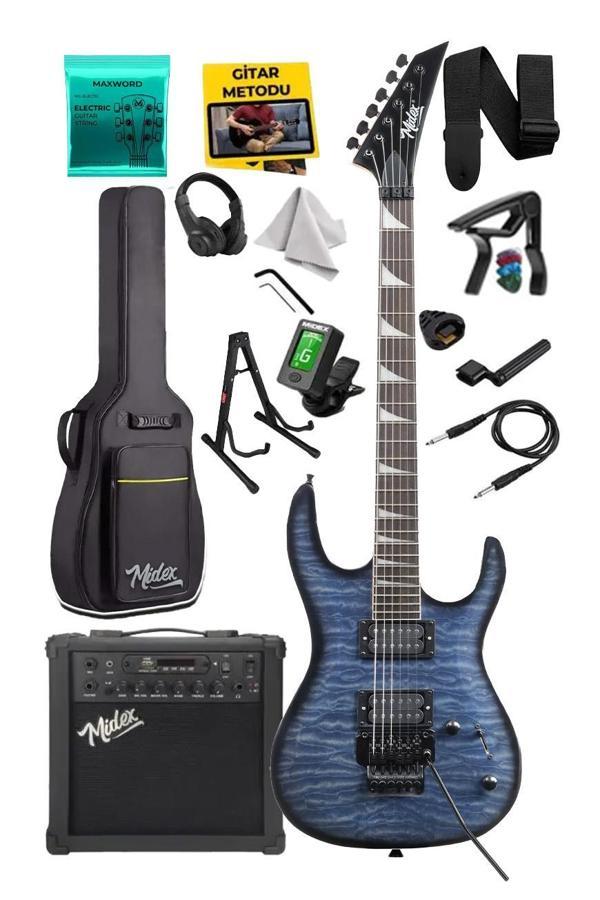 Midex Crade-25AMP Blue Rosewood Super Strat Kasa HH Yüksek Kaliteli 25W Amfili Elektro Gitar Seti - Image 1