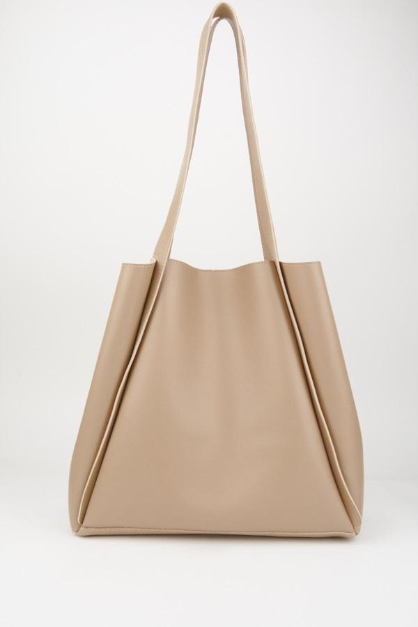 Kadın Kanguru Vizon Yavrulu Katlanabilir İçi Süet Yumuşak Deri Büyük Boy Shopper Çanta - Image 1