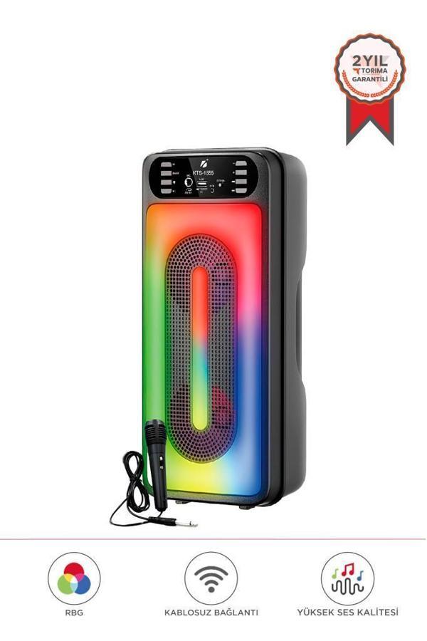 Torima KTS-1555 Siyah Mikrofonlu RGB Ledli Taşınabilir Bluetooth Hoparlör Parti Speaker - Image 1