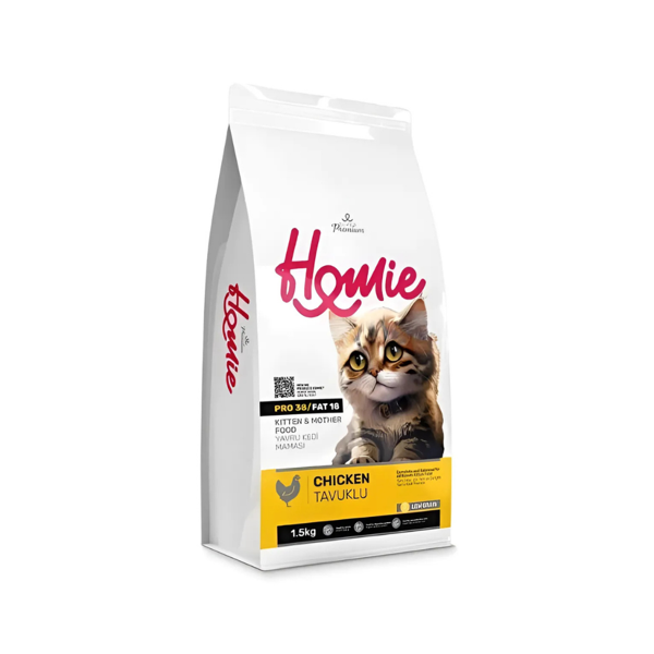 Homie Super Premium Düşük Tahıllı Tavuklu Yavru ve Anne Kedi Maması 1.5 Kg (3 Adet) - Image 1