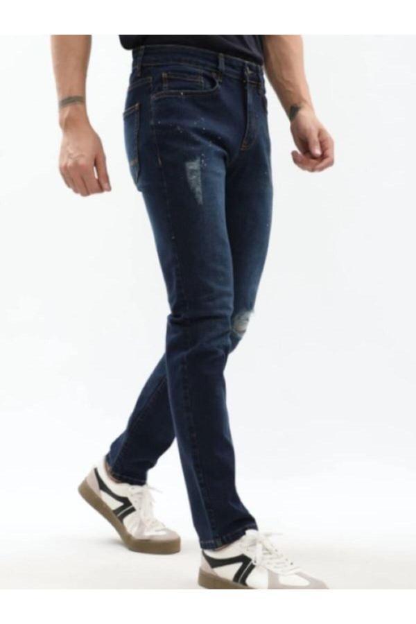 Akkanat Butik Erkek Dizi Yırtık Slim Fit Boya Detay Jean Pantolon - Image 1